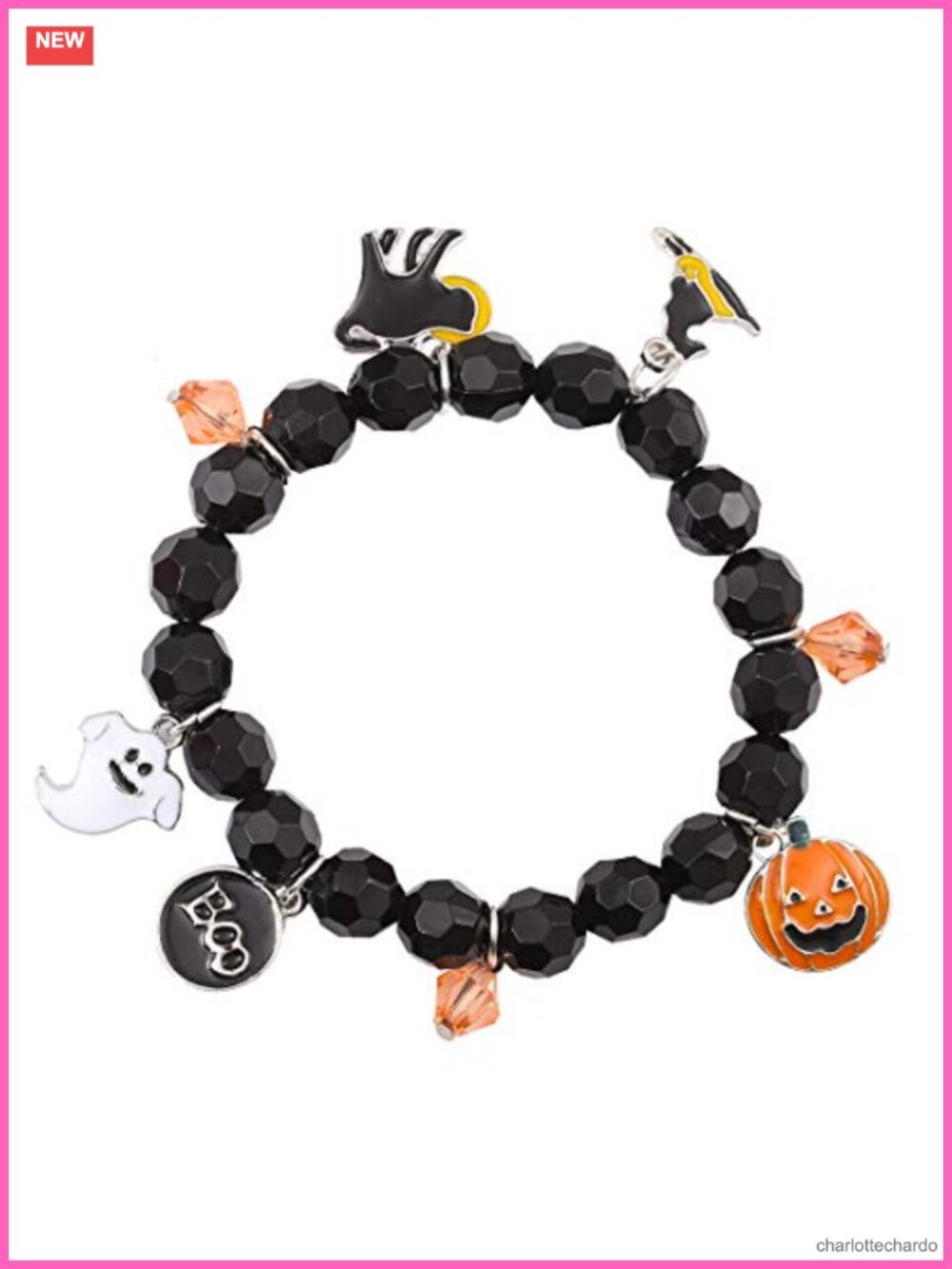 Halloween Stretch Beaded Bracelet with Charms, Expandable Bangle, Adult Women